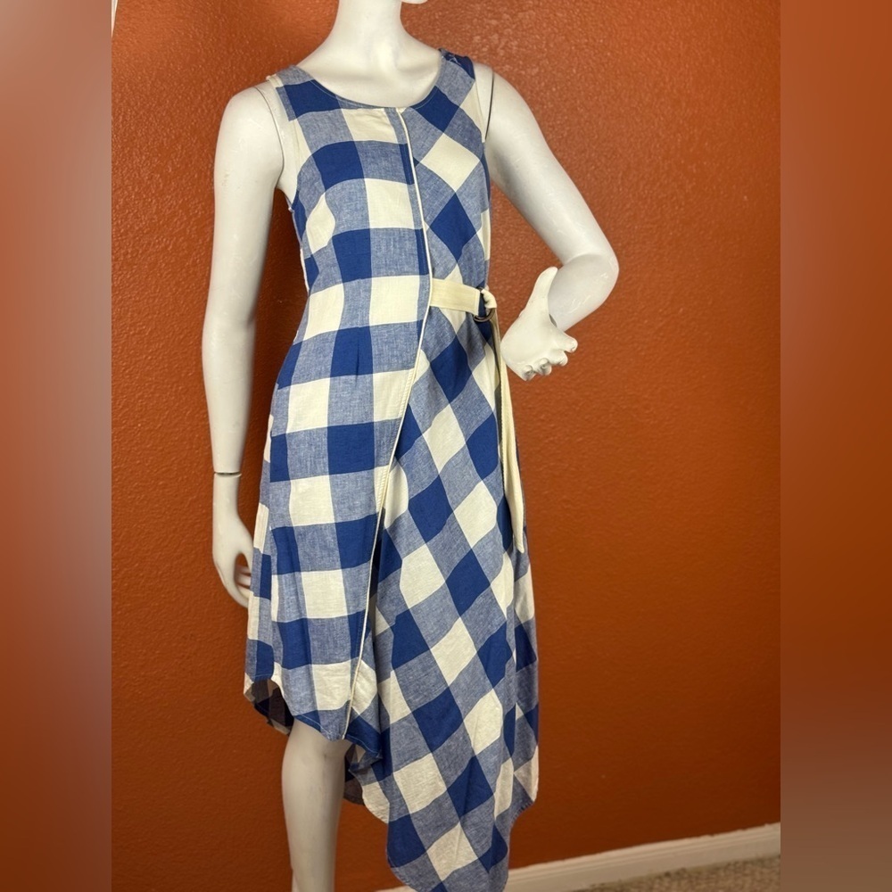Maeve Blue and White Asymmetrical Wrap Sundress Size XSP. A14 - Picture 3 of 16